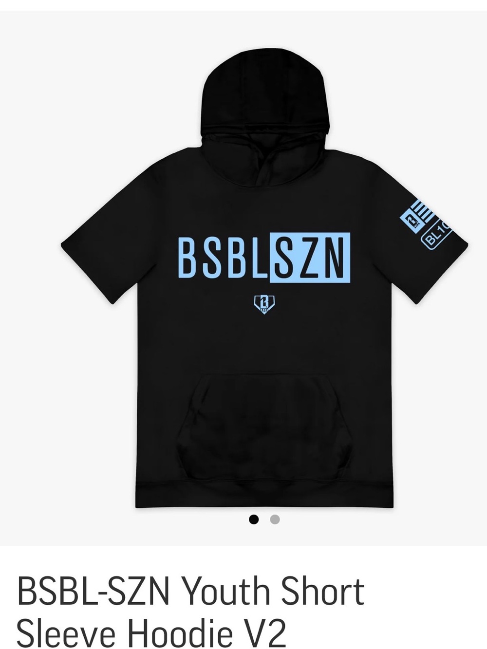 BSBL SZN Youth Short Sleeve Hoodie - Black & Light Blue
